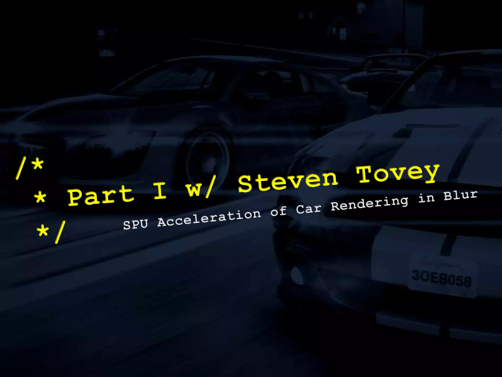 Part II (w/ Stephen McAuley):Fragment ShadingParallelisationCase StudyPre-pass Lighting on SPUsQuestions/* Agenda */