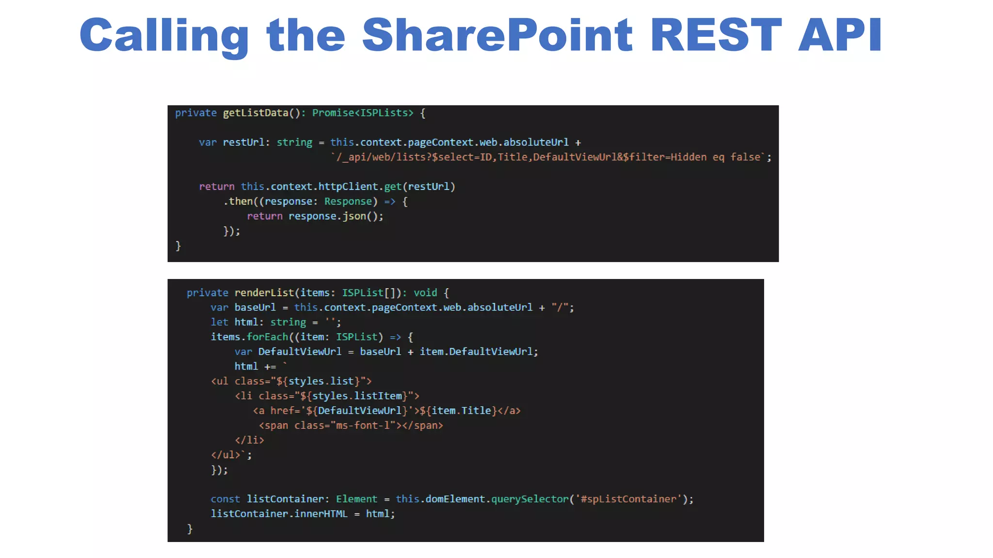 Calling the SharePoint REST API
 
