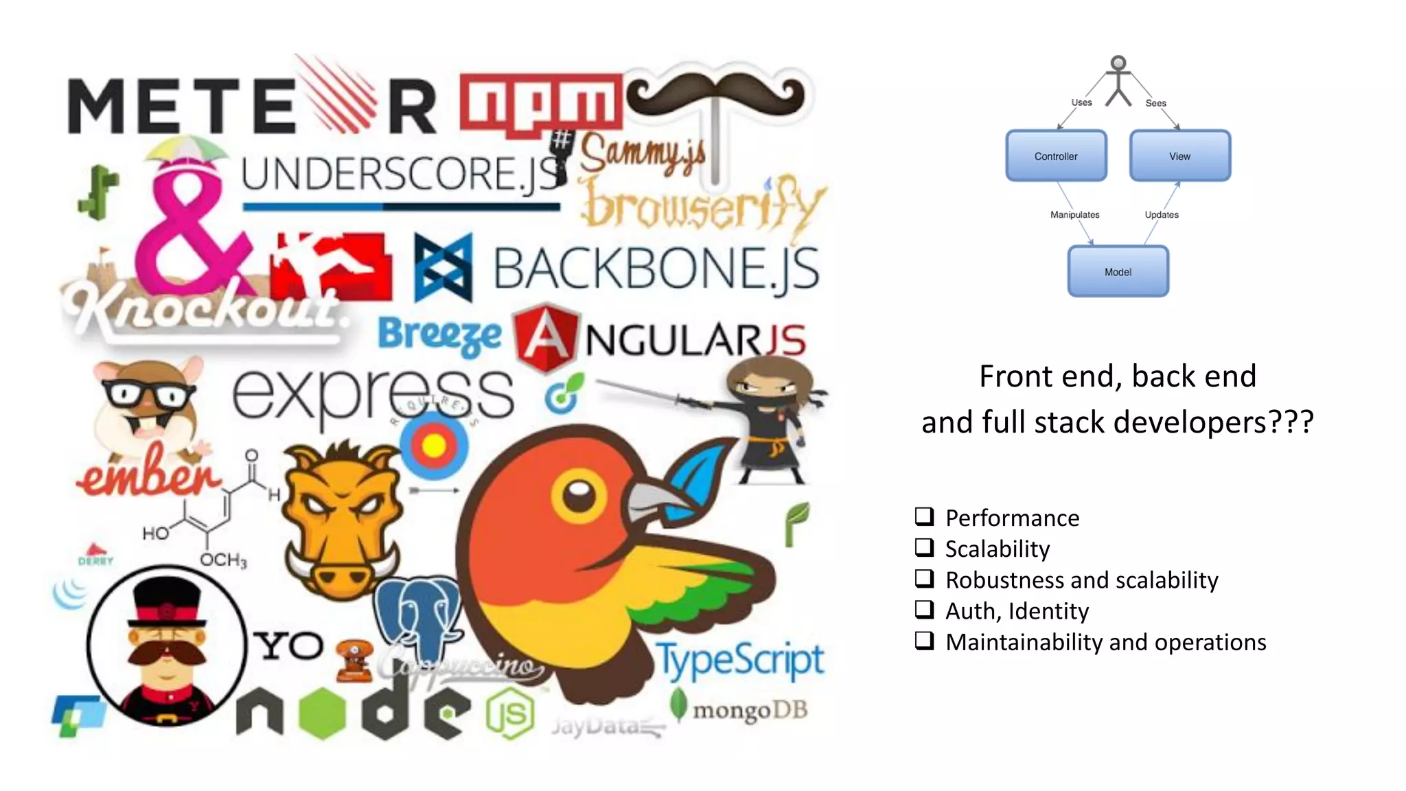  Performance
 Scalability
 Robustness and scalability
 Auth, Identity
 Maintainability and operations
 