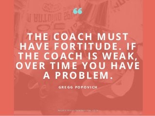 THE COACH MUST
HAVE FORTITUDE. IF
THE COACH IS WEAK,
OVER TIME YOU HAVE
A PROBLEM.
B A S K E T B A L L I M M E R S I O N . C O M
G R E G G P O P O V I C H
 