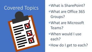 SharePoint vs Microsoft Teams vs Office 365 Groups: What Should I Use ...