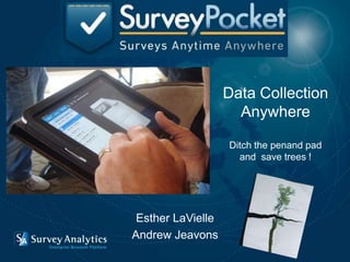 Data Collection AnywhereDitch the penand pad and  save trees ! Esther LaVielle Andrew Jeavons 