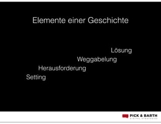 Elemente einer Geschichte
Setting
Weggabelung
Herausforderung
Lösung
 