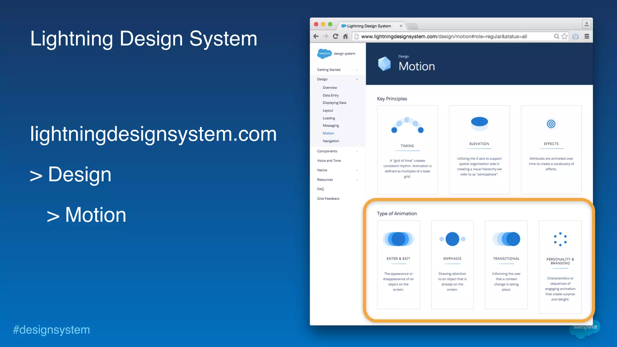 #designsystem
Lightning Design System
lightningdesignsystem.com
> Design
> Motion
 