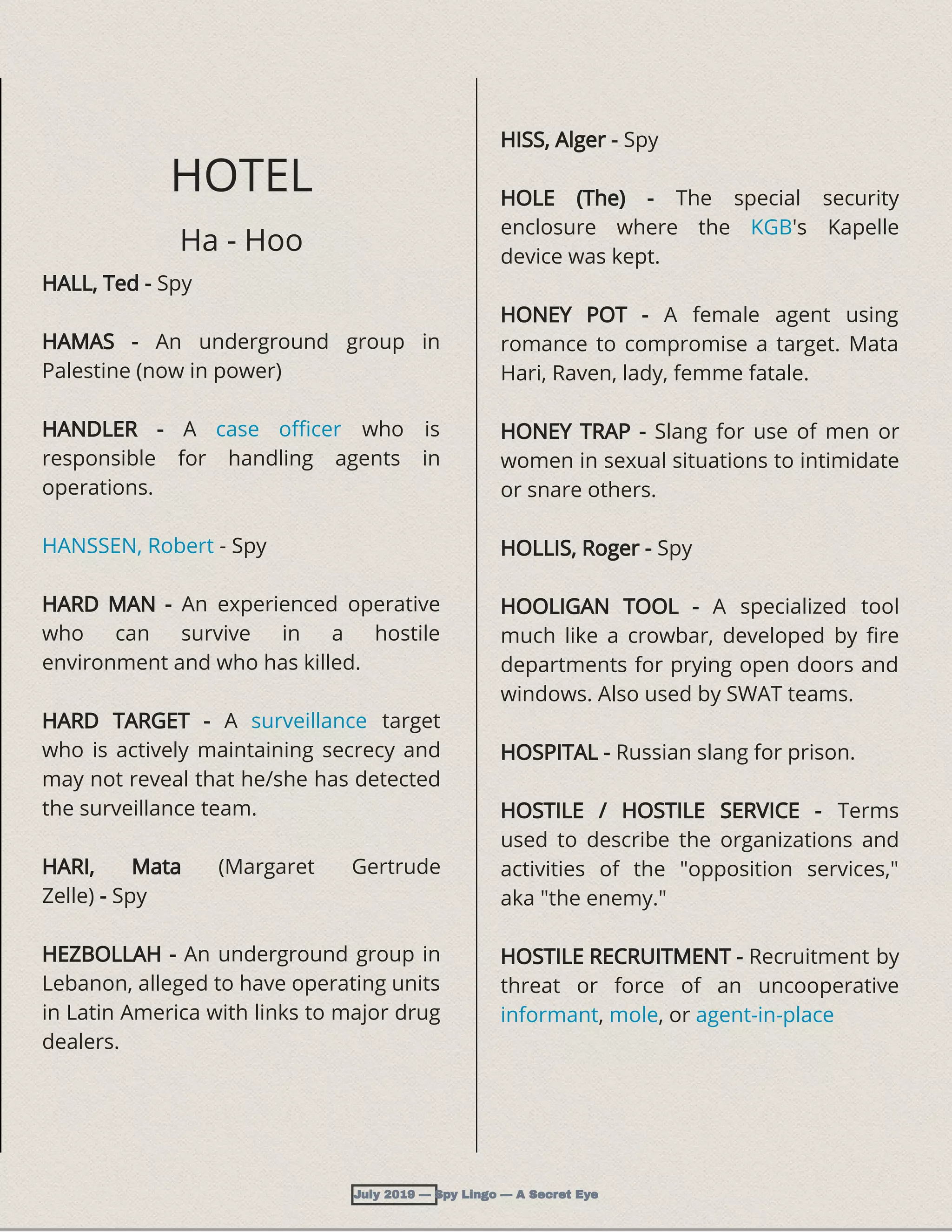 Spy Lingo - A Compendium Of Terms Used In The Intelligence Trade | PDF