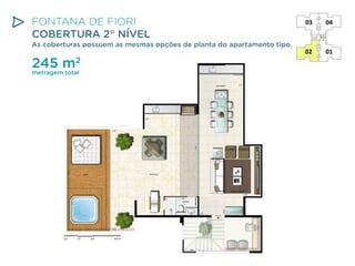 FONTANA DE FIORI
COBERTURA 2° NÍVEL

As coberturas possuem as mesmas opções de planta do apartamento tipo.

245 m2
metragem total

 