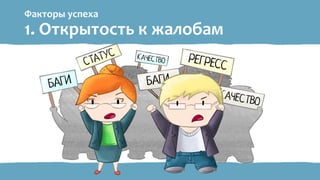 Факторы успеха
1. Открытость к жалобам
 