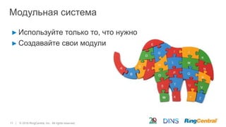 11 | © 2016 RingCentral, Inc. All rights reserved.
Модульная система
► Используйте только то, что нужно
► Создавайте свои модули
 