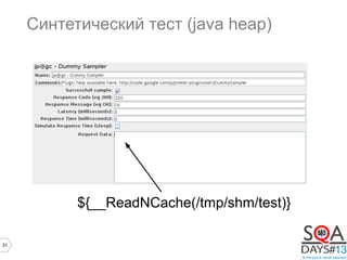 31
Синтетический тест (java heap)
${__ReadNCache(/tmp/shm/test)}
 