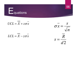 Equations
56
2d
R
s
n
s
x


xzXLCL 
xzXUCL 
 