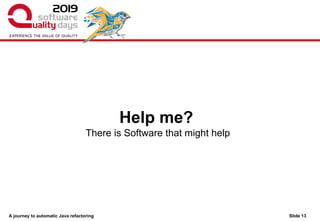 A journey to automatic Java refactoring
There is Software that might help
Help me?
Slide 13
 