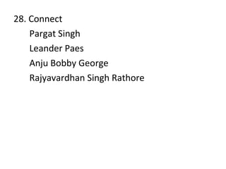 28. Connect Pargat Singh Leander Paes Anju Bobby George Rajyavardhan Singh Rathore 