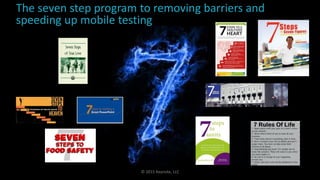 The seven step program to removing barriers and
speeding up mobile testing
© 2015 Keynote, LLC
 