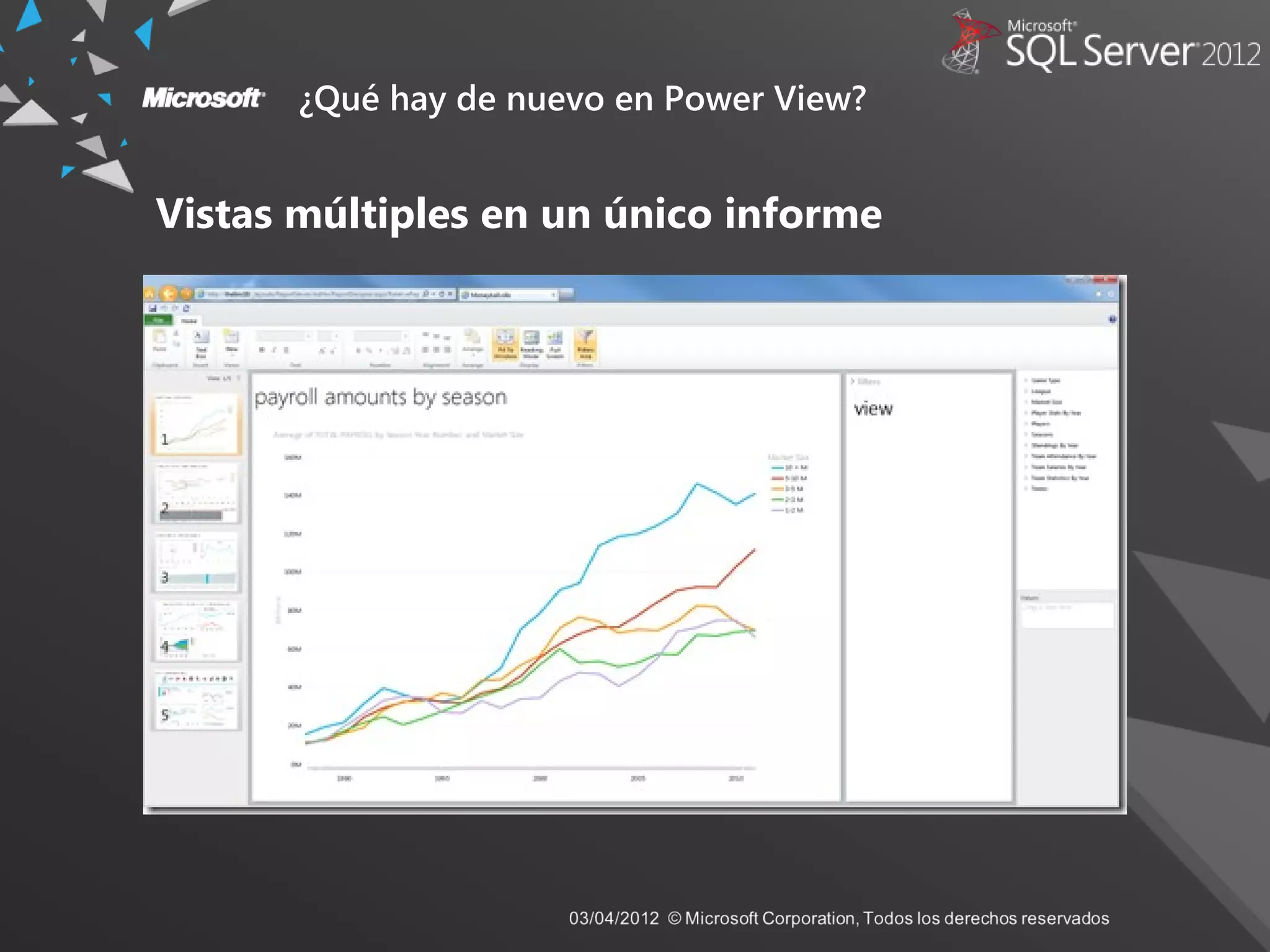 ¿Qué hay de nuevo en Power View?
Vistas múltiples en un único informe
 
