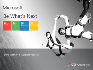 Microsoft
Be What’s Next
Be      Be     Be          Be
Smart   Fast   Connected   in Control




Silvia Gamarra, Agustín Peratta
 