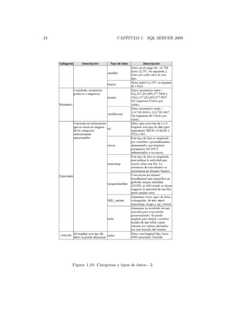 24                           CAPÍTULO 1. SQL SERVER 2000




     Figura 1.10: Categorías y tipos de datos - 2.
 