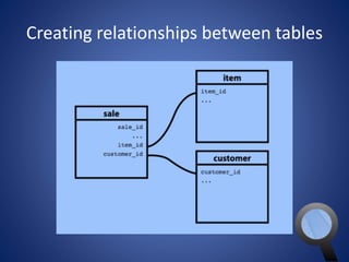 Creating relationships between tables 
 