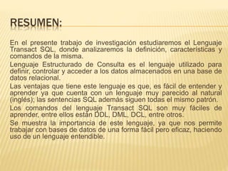 LENGUAJE TRANSACT SQL | PPTX