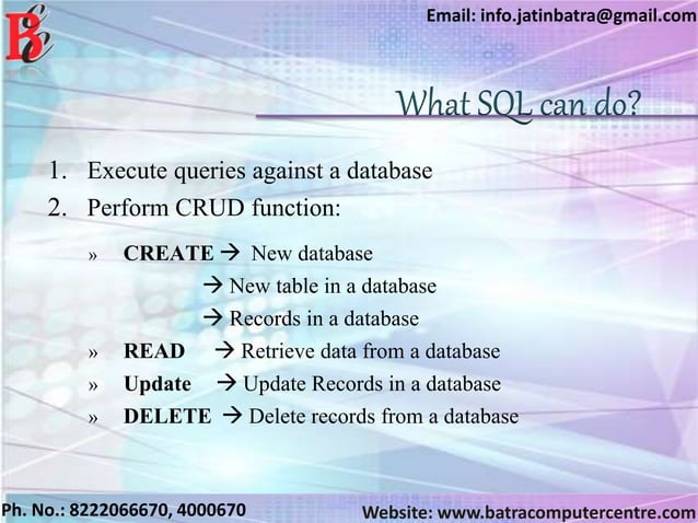 SQL Training Institute in Ambala ! Batra Computer Centre | PPTX