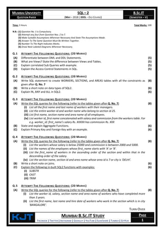SQL – 2 (May - 2018) [IDOL: Old Course | Question Paper] | PDF