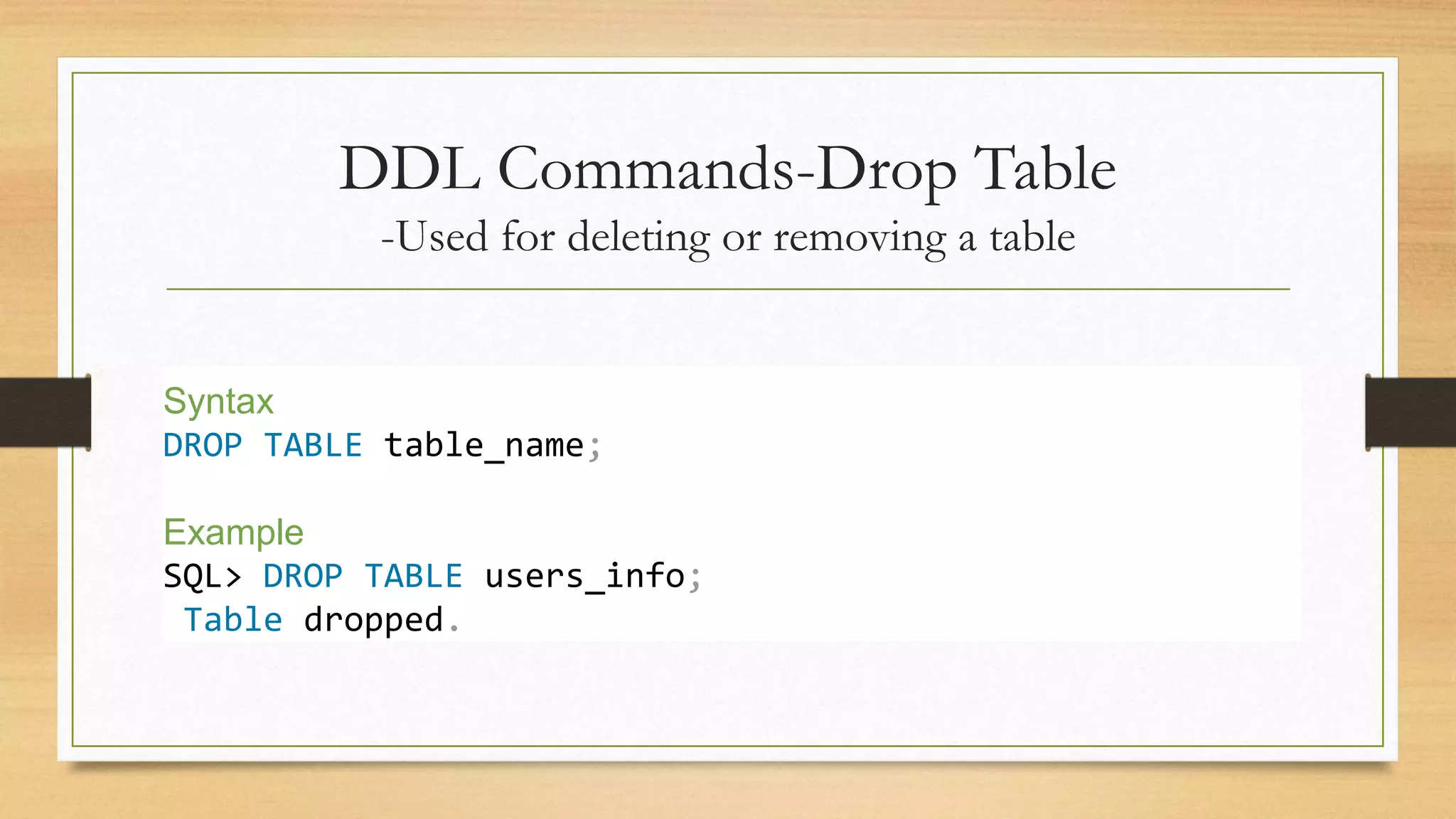 SQL - DML and DDL Commands | PPT