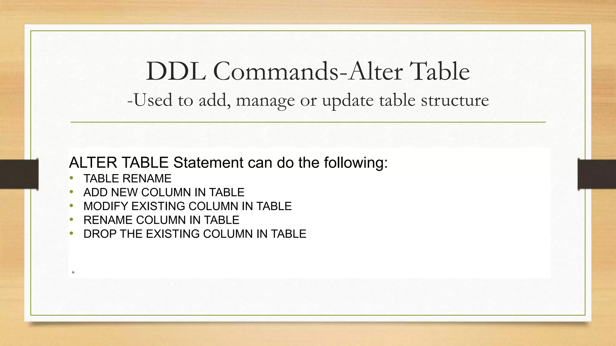 SQL - DML and DDL Commands | PPTX