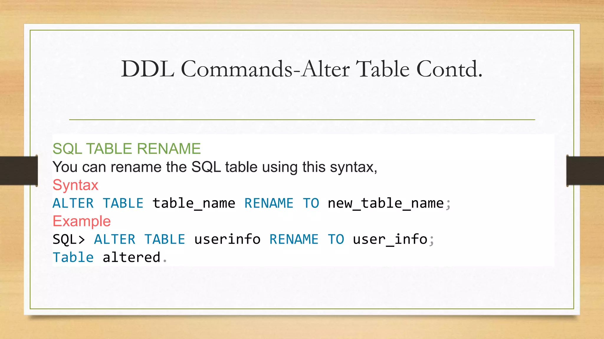 SQL - DML and DDL Commands | PPT