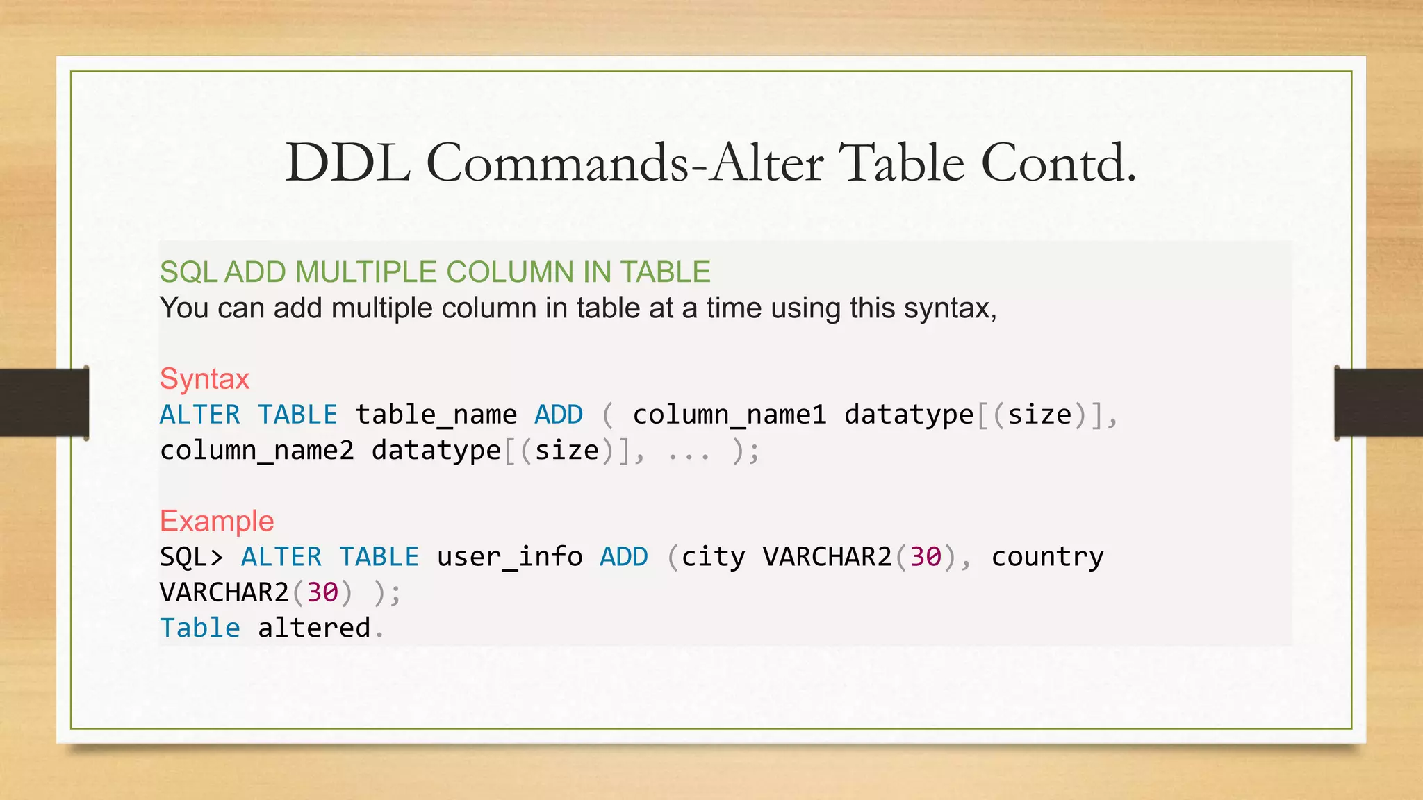 SQL - DML and DDL Commands | PPT