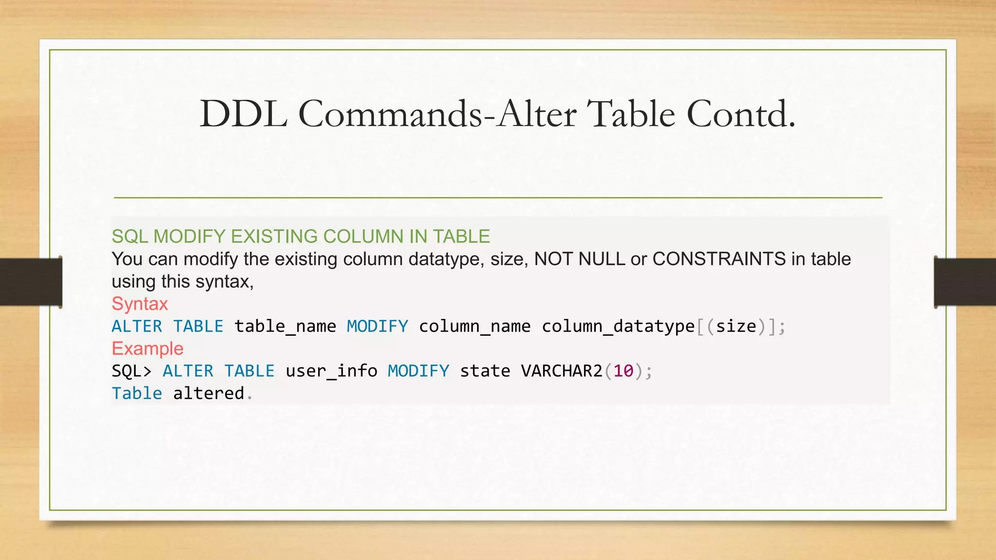 SQL - DML and DDL Commands | PPTX