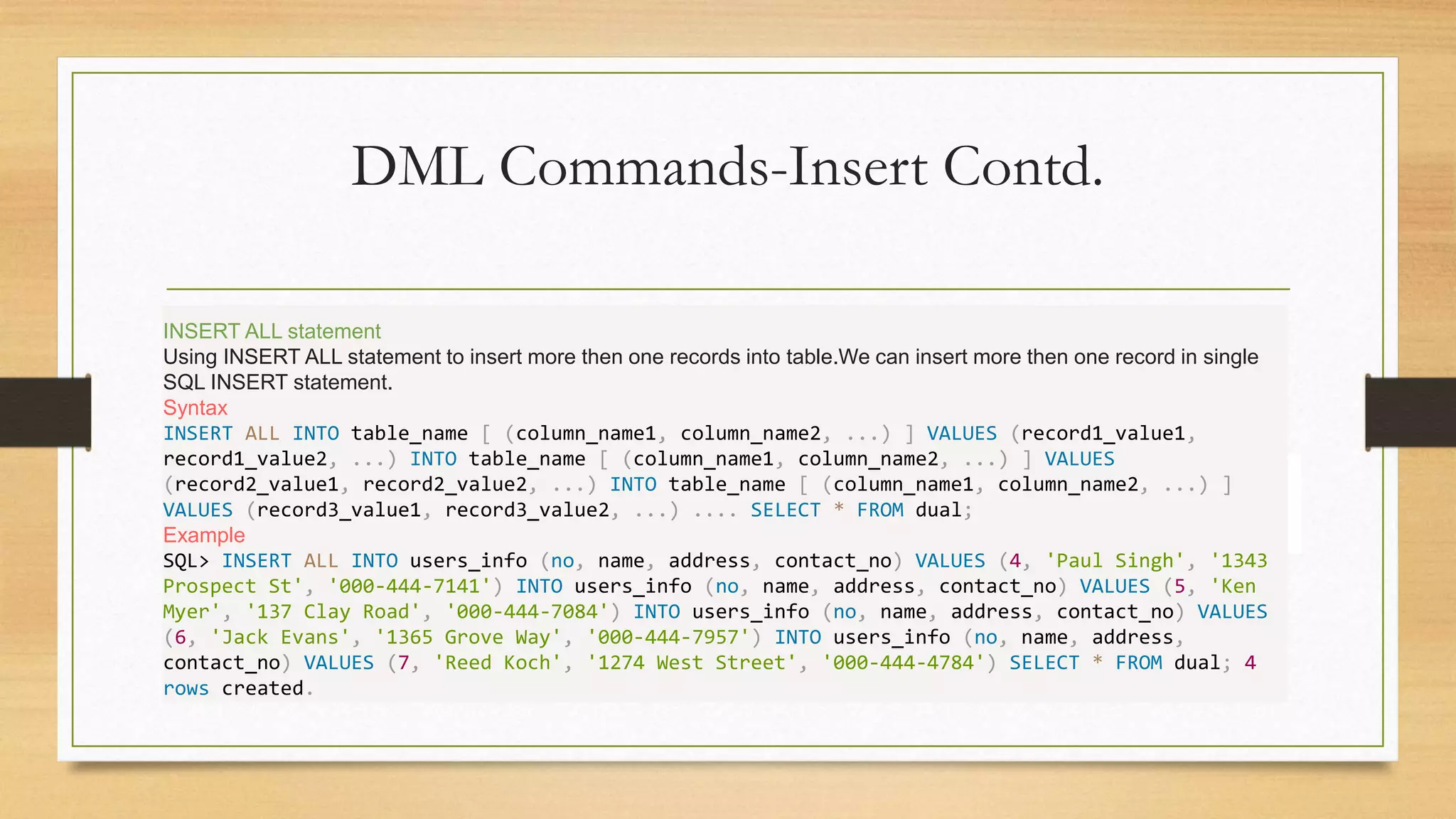 SQL - DML and DDL Commands | PPTX
