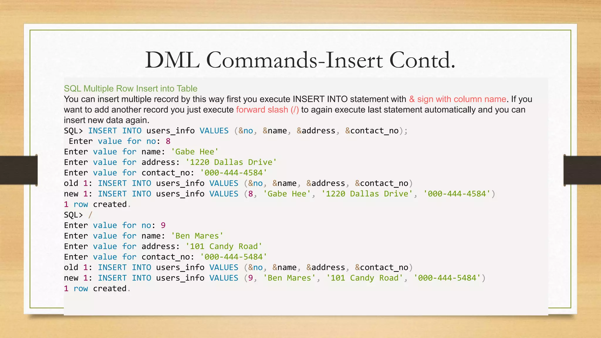 SQL - DML and DDL Commands | PPTX