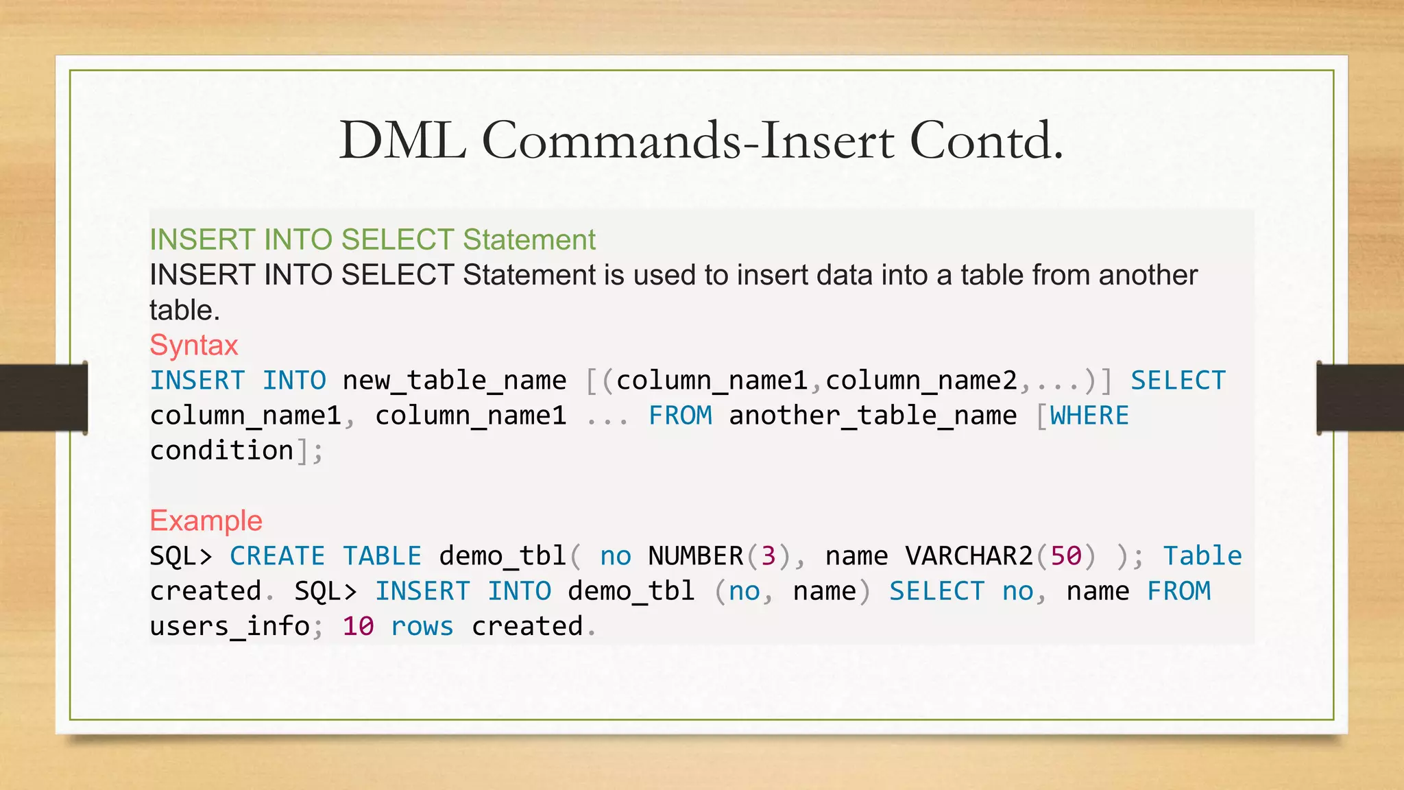 SQL - DML and DDL Commands | PPTX