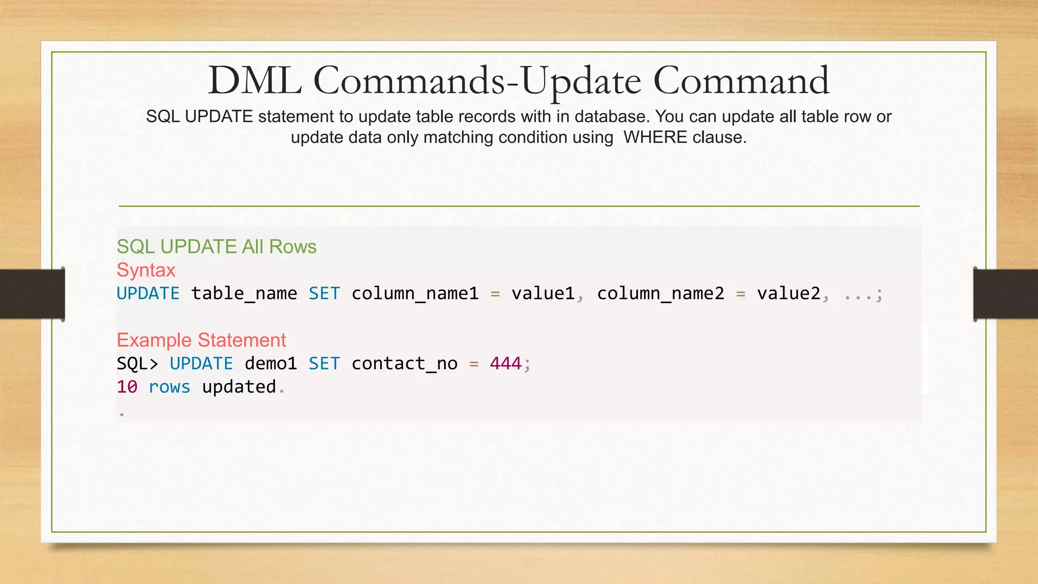 SQL - DML and DDL Commands | PPT