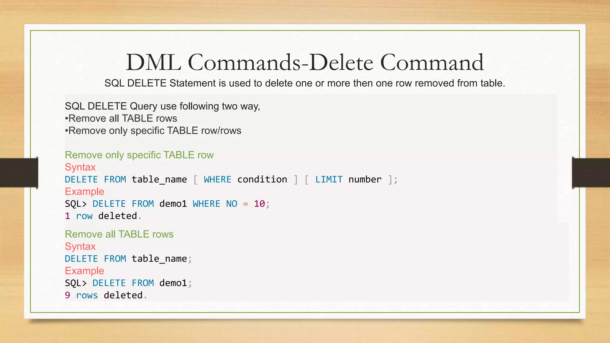 SQL - DML and DDL Commands | PPT