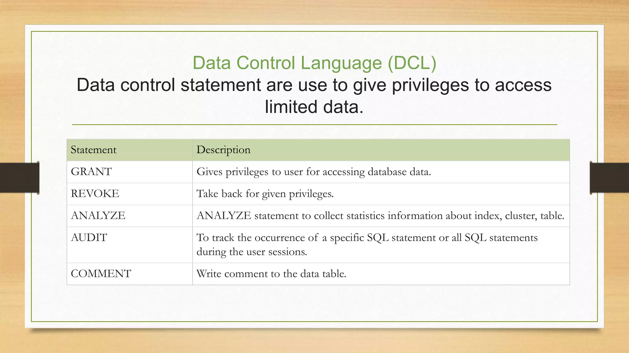 SQL - DML and DDL Commands | PPTX