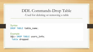 SQL - DML and DDL Commands | PPTX