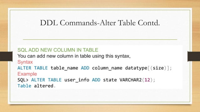 SQL - DML and DDL Commands | PPTX