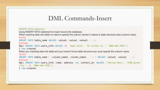 SQL - DML and DDL Commands | PPTX
