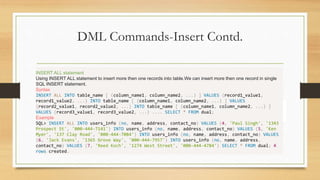 SQL - DML and DDL Commands | PPTX