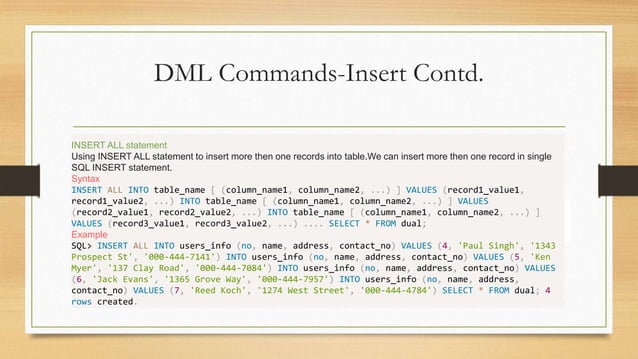 SQL - DML and DDL Commands | PPT