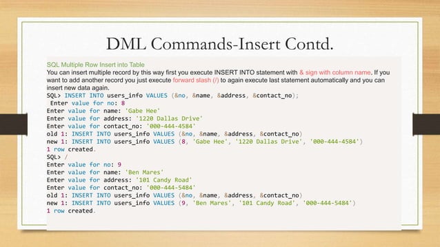 SQL - DML and DDL Commands | PPTX