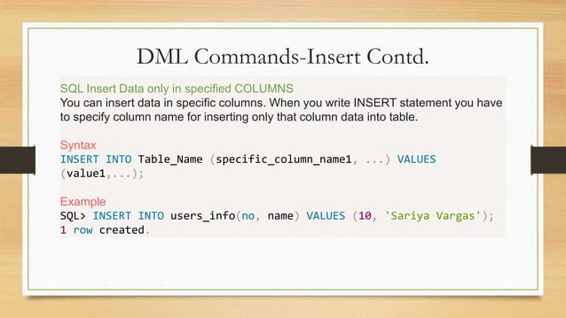 SQL - DML and DDL Commands | PPT