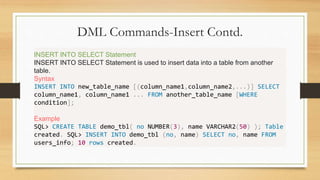 SQL - DML and DDL Commands | PPTX