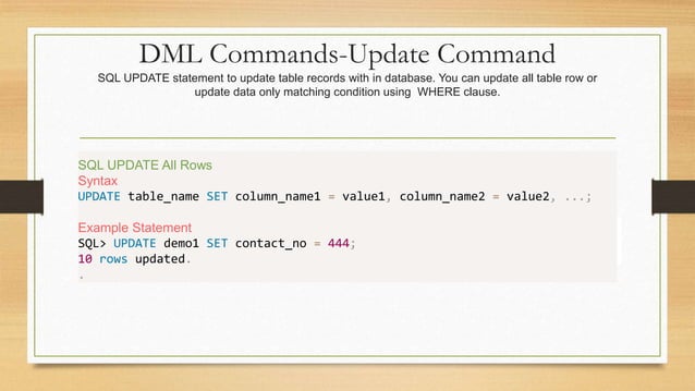 SQL - DML and DDL Commands | PPTX