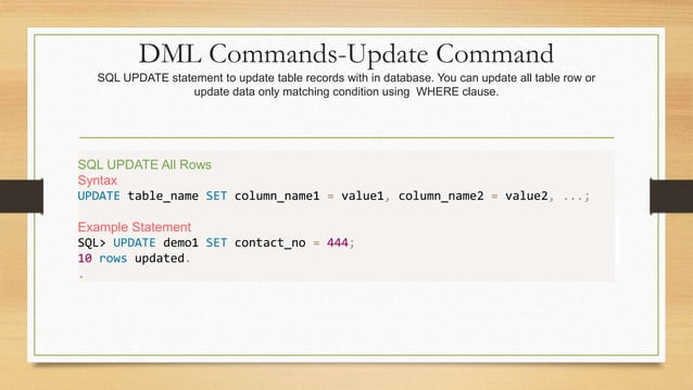 SQL - DML and DDL Commands | PPT