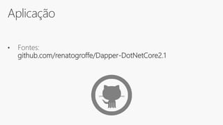 Aplicação
• Fontes:
github.com/renatogroffe/Dapper-DotNetCore2.1