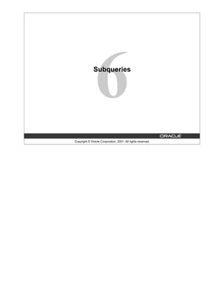 Copyright © Oracle Corporation, 2001. All rights reserved.
Subqueries
 
