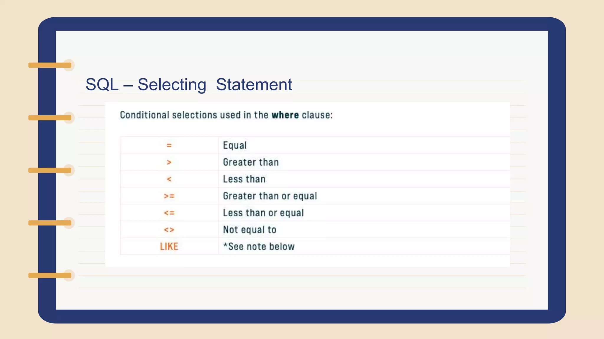 SQL – Selecting Statement
 