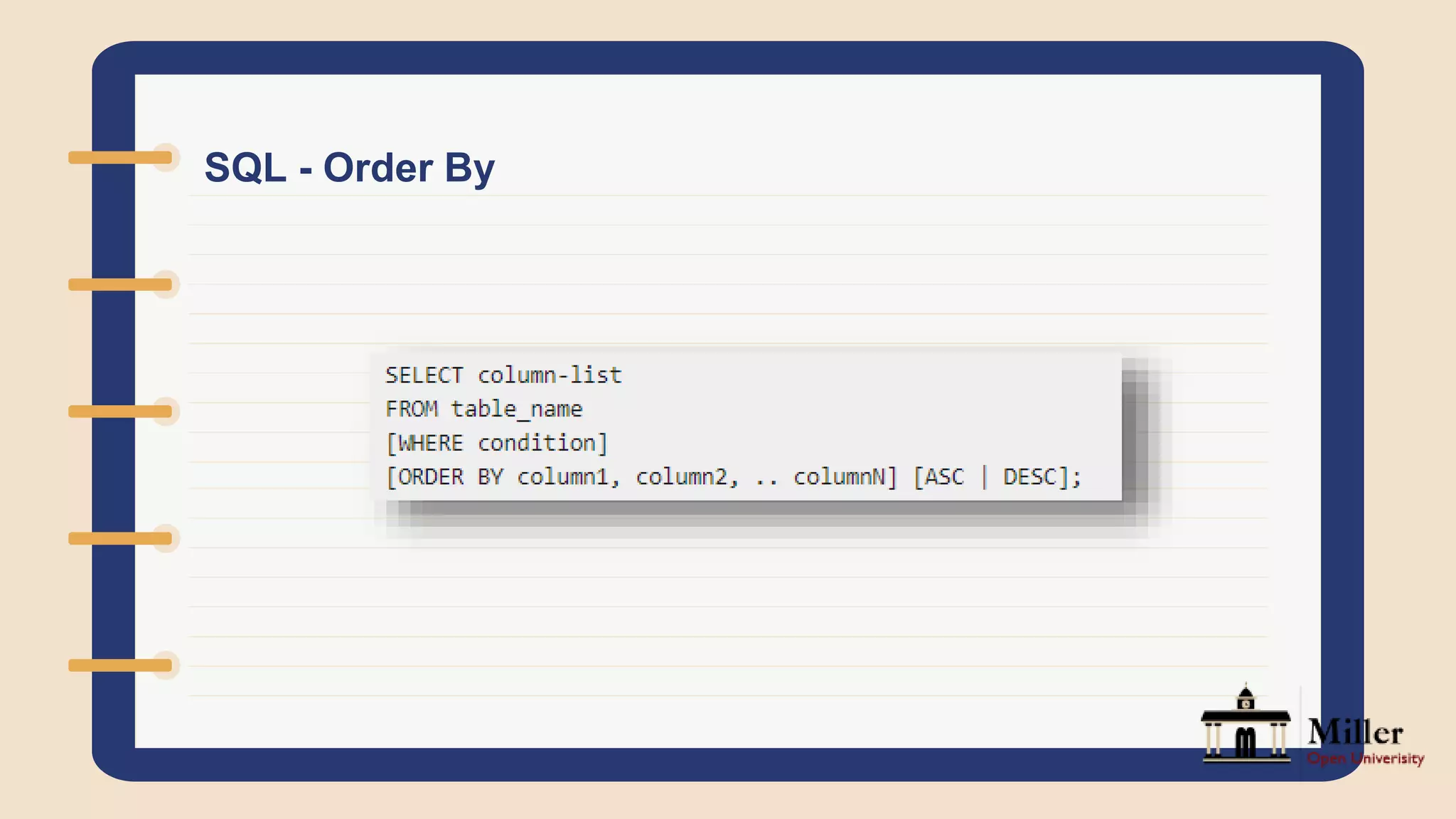 SQL - Order By
 
