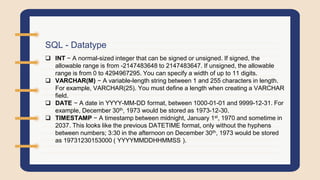 Unsigned Int Sql SQL | PPTX